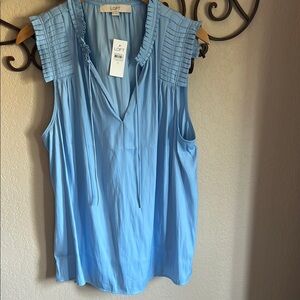 LOFT Light Blue Pleated Shoulder Sleeveless Blouse